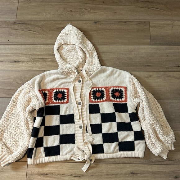 POL Jackets & Blazers - POL Cardigan Sweater Hooded Knitted Boho Hippie Artsy Granny Square Oversized L